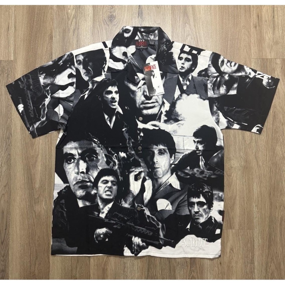 Vintage Tony Montana Scarface All Over Print Button‎ Down Shirt Size L